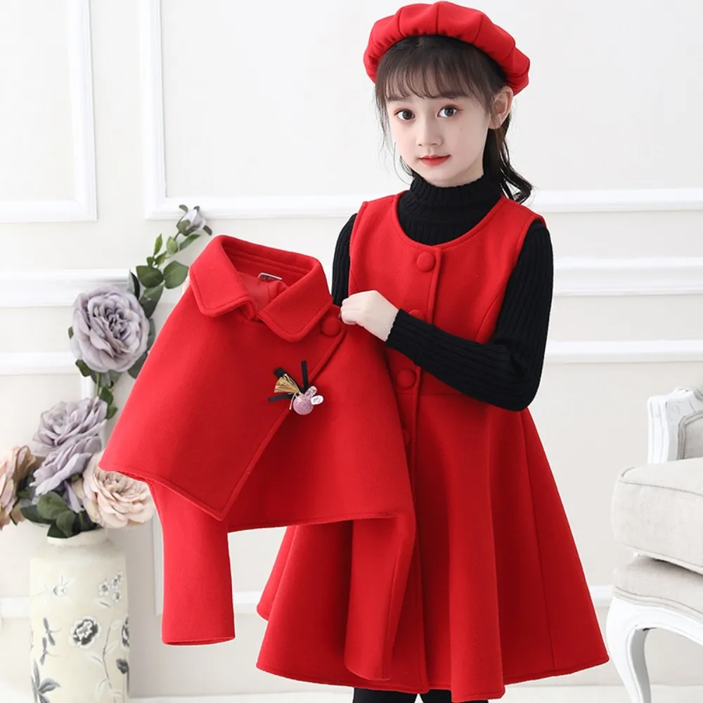 

Autumn New Cute Girls Solid Color Princess Clothing Long Sleeved Jacket+Vest Dress+Hat Three Piece Set Fashion Kids Clothes