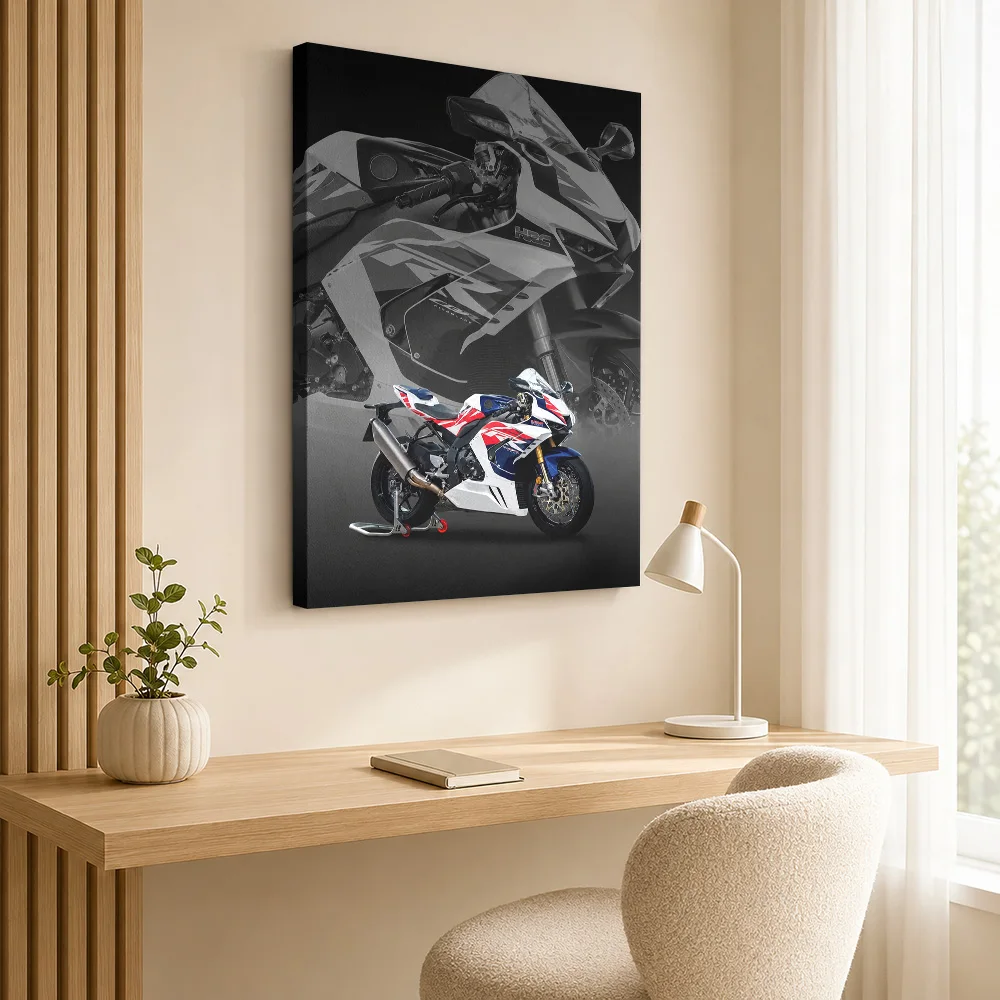 Japanese CBR1000RR-R SP Motorcycle Canvas Print Customized Photo Layered Panels With Enlarged Details Wall Art For Biker Lounge