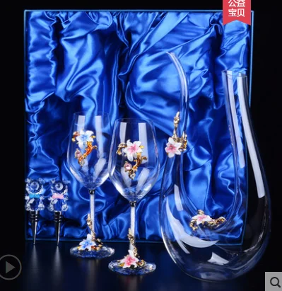 

Lily enamel crystal red wine cup decanter set creative goblet cup high-end gift box wedding gift