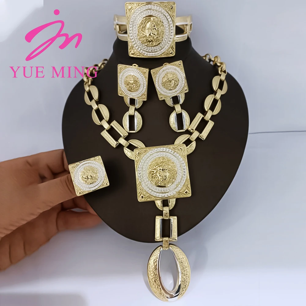 YM Set di gioielli per le donne colore oro 18 carati accessori per gioielli africani orecchino collana braccialetto anello per donna matrimoni
