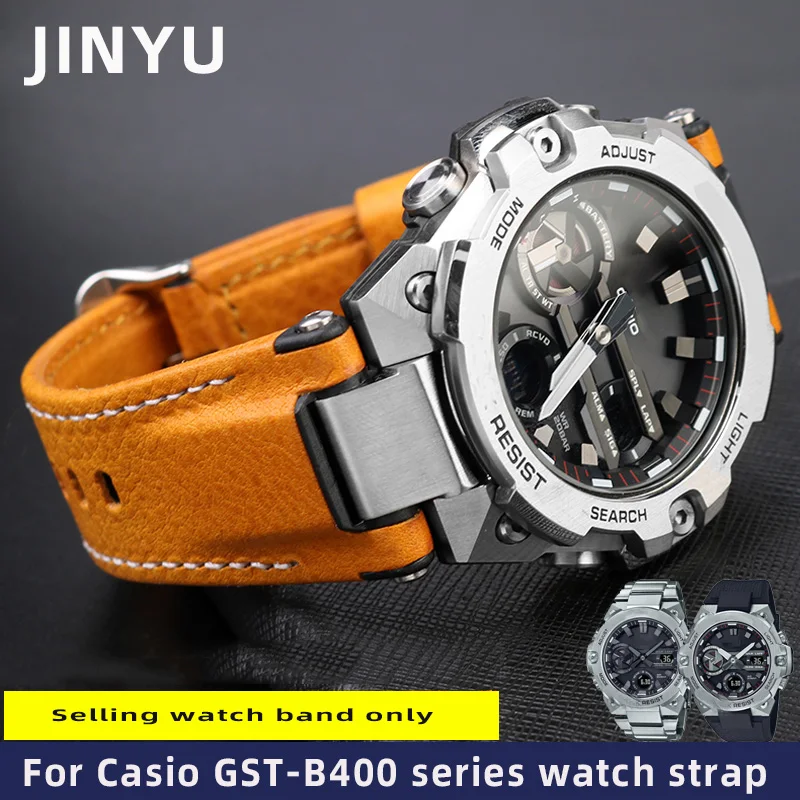 

Tali Jam Tangan Kulit Cembung untuk For Casio GST-B400 Seri Tali Jam Tangan Aksesori Gelang G-SHOCK 14Mm Gelang Veneer Kanvas