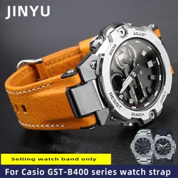 Tali Jam Tangan Kulit Cembung untuk For Casio GST-B400 Seri Tali Jam Tangan Aksesori Gelang G-SHOCK 14Mm Gelang Veneer Kanvas