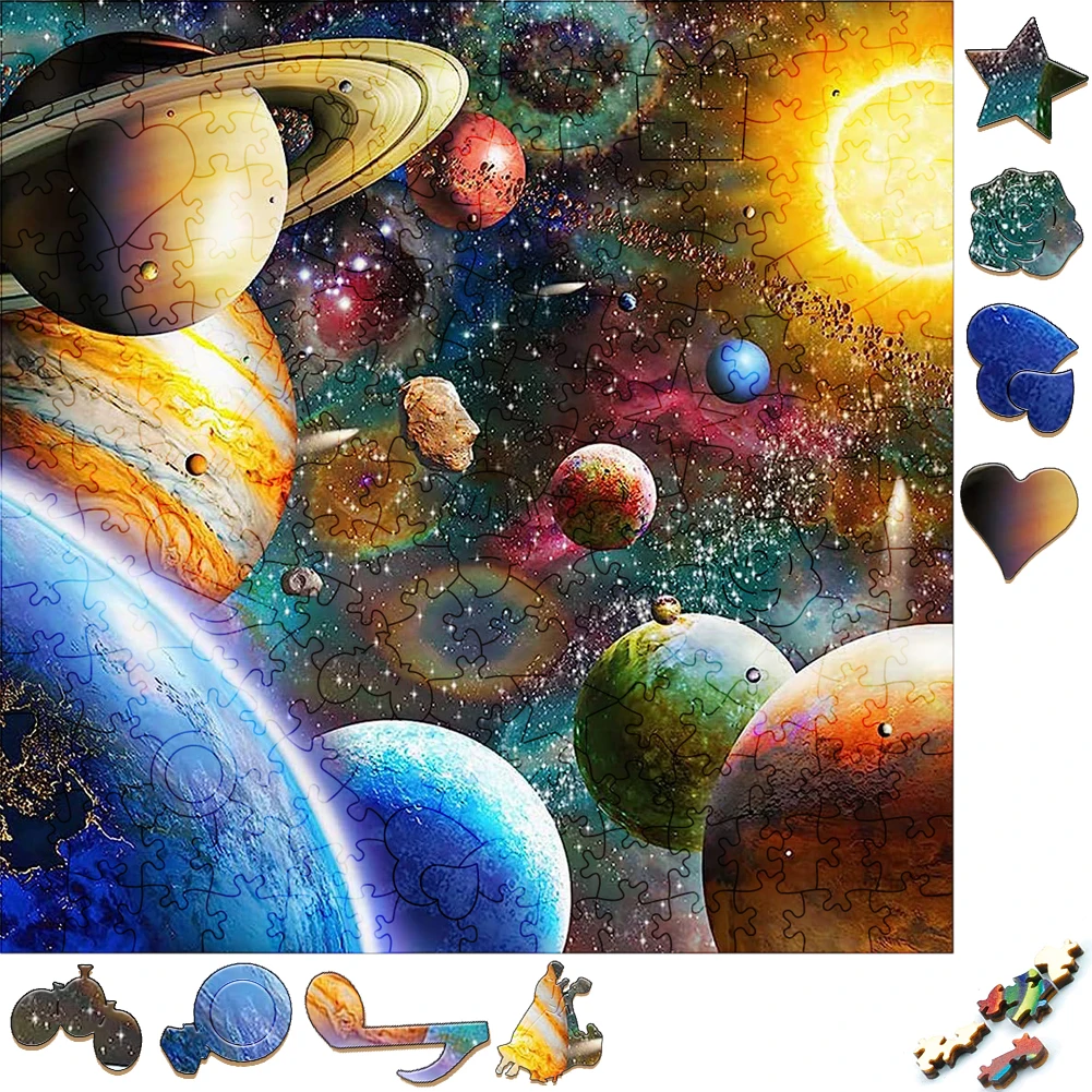 Cool Wooden Puzzles Cosmic starry sky 3D Wood Jigsaw Puzzle Craft Irregular Family Interactive Puzzle Games Best Gift for Adults