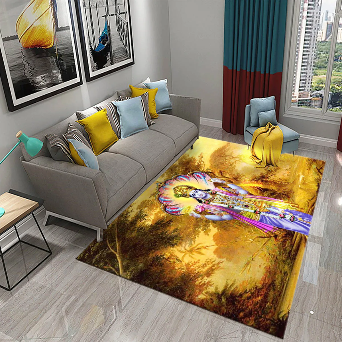 Vishnu and Shiva Hinduism Pattern Carpet Rug for Living Room Bedroom Sofa Kitchen Bathroom Doormat Non-slip Floor Mat Gifts