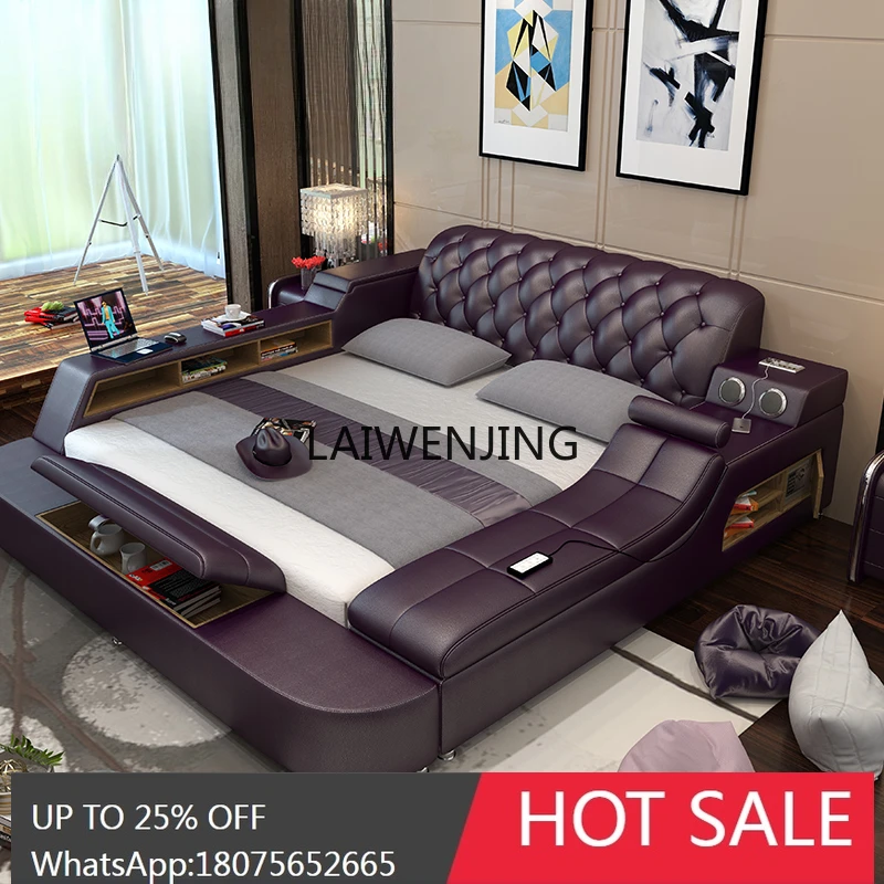 

LYN leather double bed modern master bedroom atmospheric widening massage tatami bed