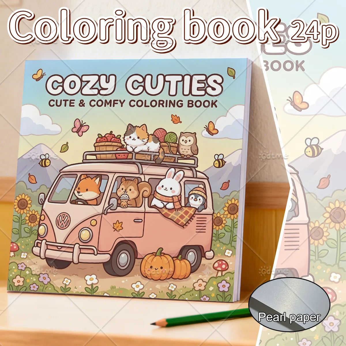 Cozy Cuties Coloring Book, Large Print Cute Autumn Animal Road Trip Scenes, Stress Relief Relaxing Art Drawing Book for Adults