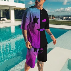 Men's Casual Sportswear 3D Printed Evil Face Pattern Summer Casual Breathable Crisp T-Shirt Shorts Oversized Men's Top Y2K Style