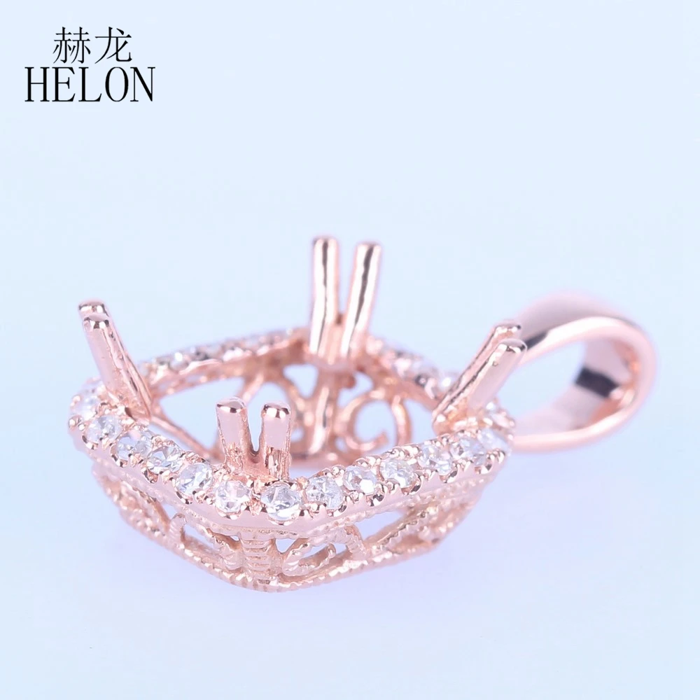 HELON Solid 14k 10K Rose Gold Engagement Wedding Natural Diamond Trendy Vintage Jewelry Semi Mount Pendant Fit 8x6mm Emerald Cut