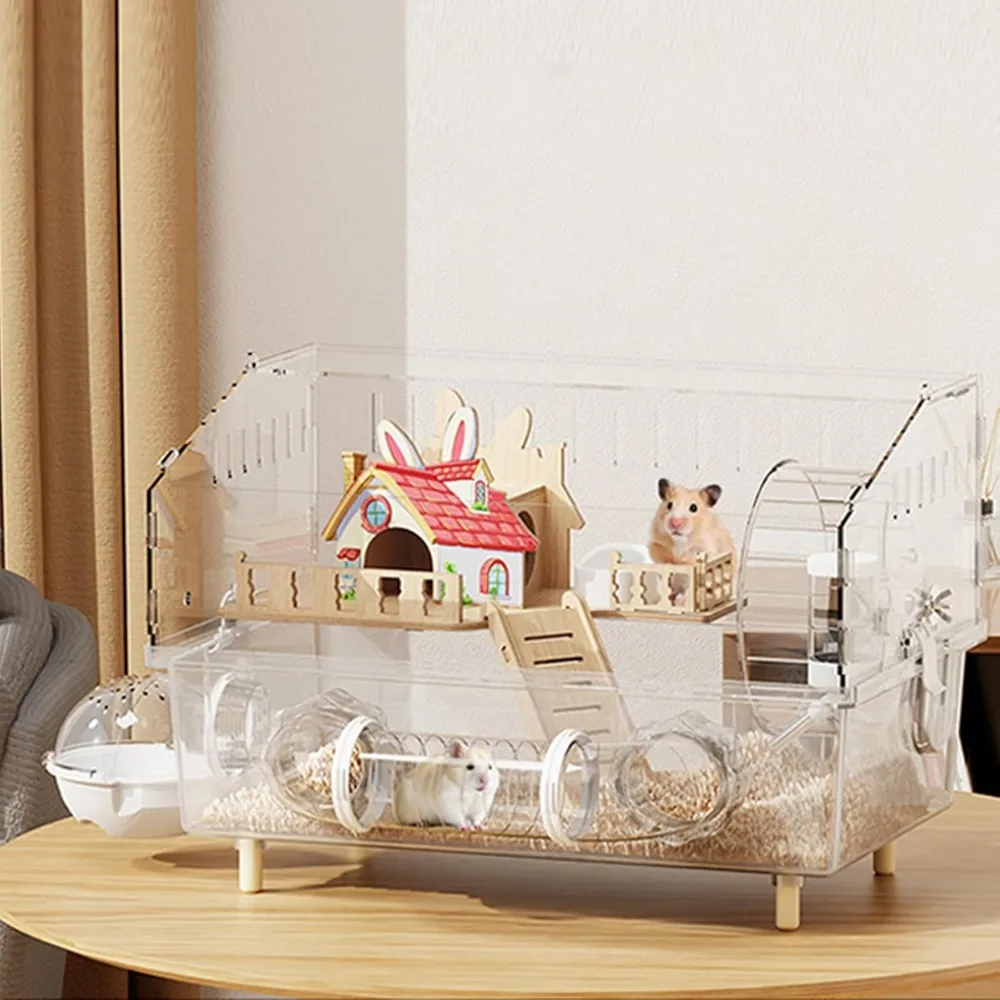 

Large Hamster Cage 17x11x13 Inch Acrylic Habitat - Multi-Level Enclosure for Dwarf/Syrian Hamsters, Mice & Gerbils (Ventilated D