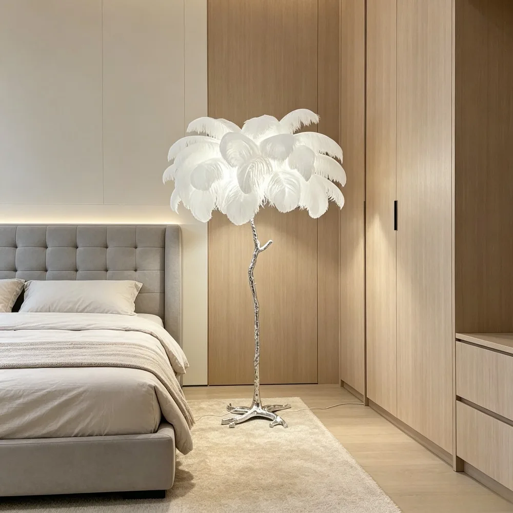 Nordic Ostrich Feather Floor Lamp Living Room Sofa Background Wall Floor Standing Lamp Home Decor Bedroom Bedside Table Lighting