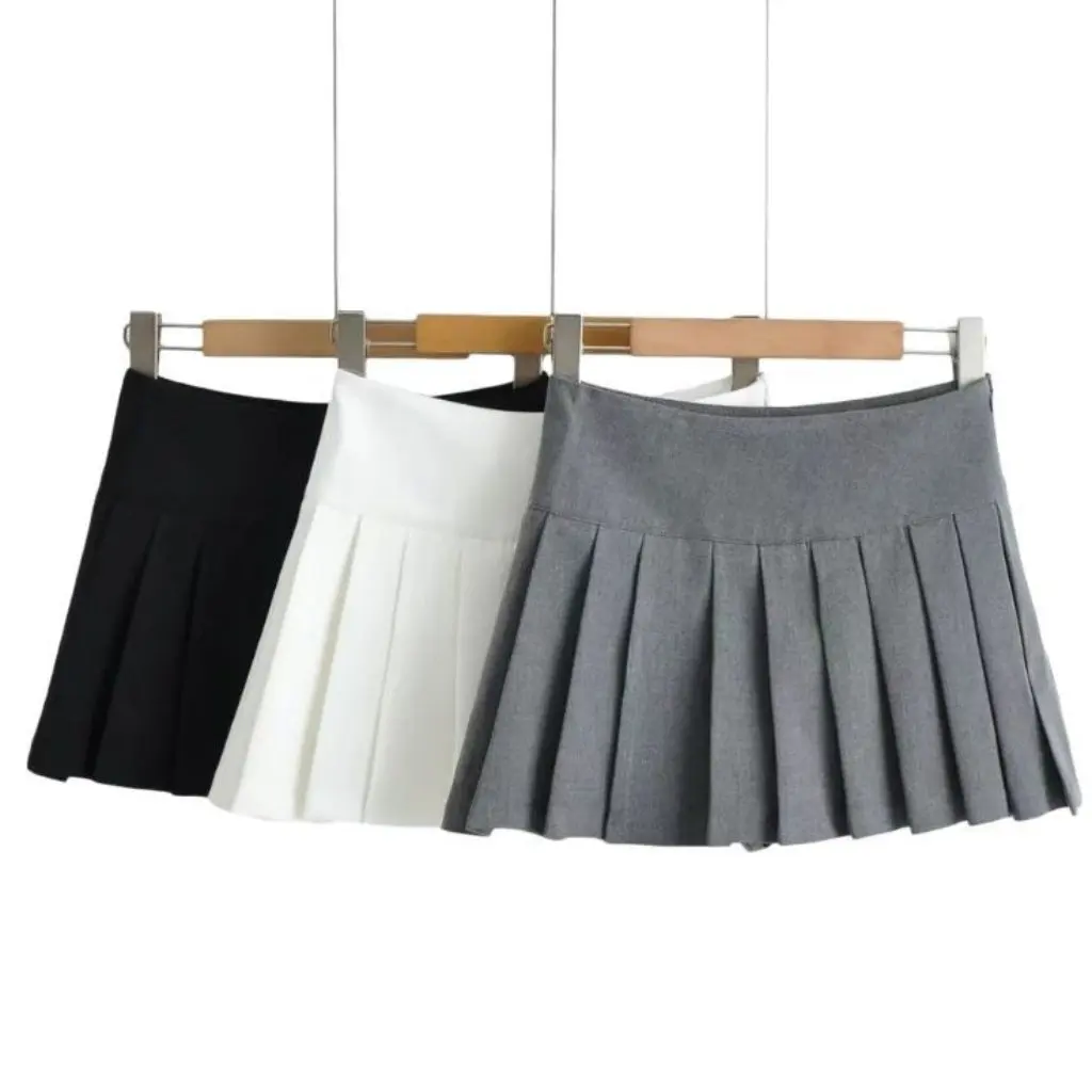 

Women's High-Waisted Pleated Skirt Solid Color Anti-Exposure Short Half Skirt European American Ins Style Summer New 25 Styles
