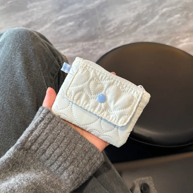 

Simplicity Korean Fashion Cute Coin Bag for Student Cute Beige Blue Color Plaid Photocard ID Card Holder Portable Earphone Bag