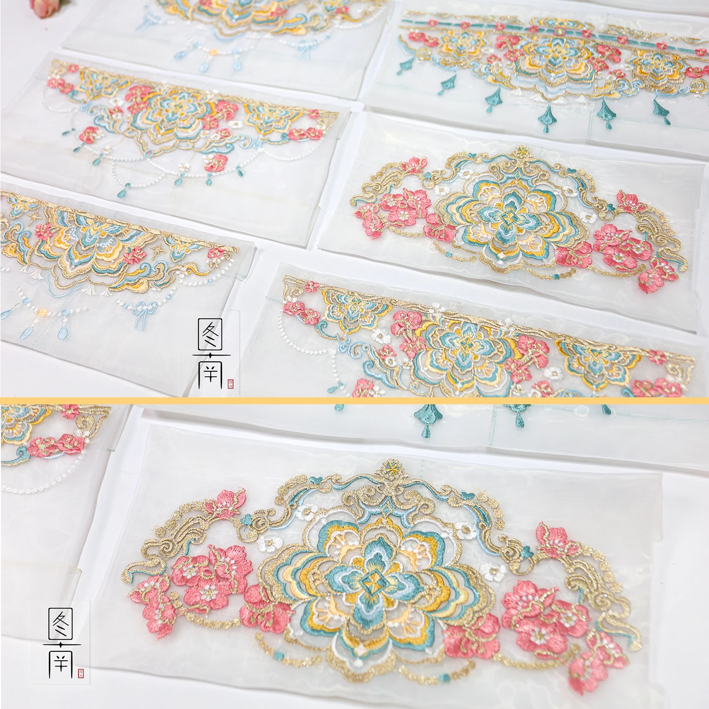 Вышитая нашивка из ткани синего пиона, нашивка Hanfu Qipao, украшение с разбитым отверстием, домашняя тканевая вышивка, 1 шт.