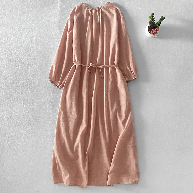 여성 코튼 린넨 라미 드레스 2025 봄 여름 새로운 느슨한 롱 드레스 캐주얼 streetwear Boho
