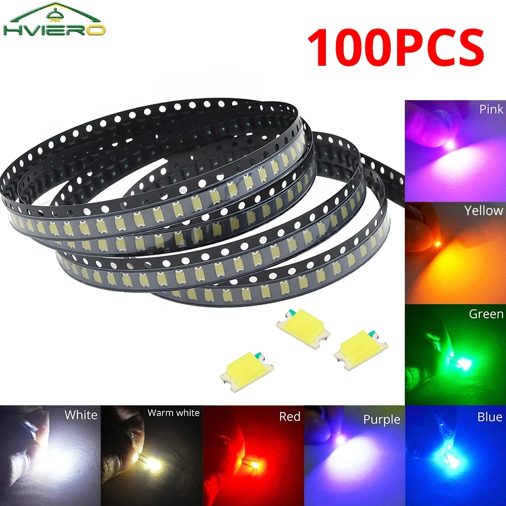 100pcs 1206 LED Chip Light Bead Super Bright SMD SMT Lamp Emitting Diodes Module Home Decoration Garden Ceiling Atmosphere Neon
