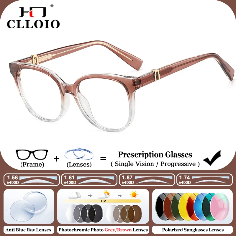 

CLLOIO Anti Blue Light Round Frame Prescription Eyeglasses Fashion Women's Myopia Optical Eyeglasses Progressive Office Eyewear