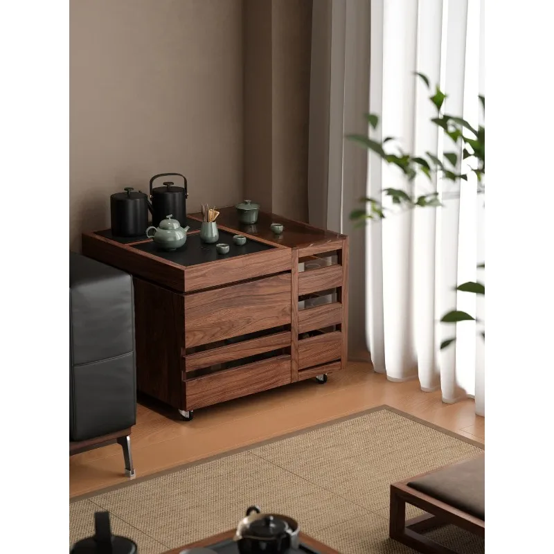 Balcony table small apartment movable solid wood edge table
