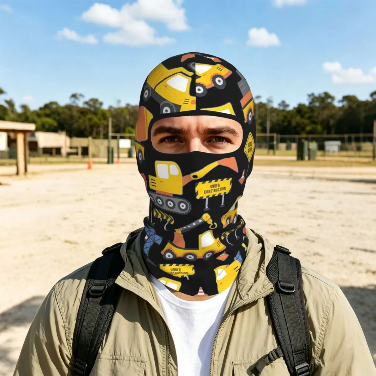 Road Work Under Construction Transportation Blue Thin Balaclava Full Face Mask Sun Protection Neck Gaiter For Motorcycle Fishing