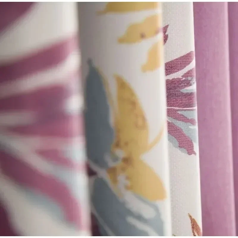 Rice Grain Linen Shading Stitching Banana Leaf Flower Pattern Printing Customization Curtains for Living Dining Room Bedroom