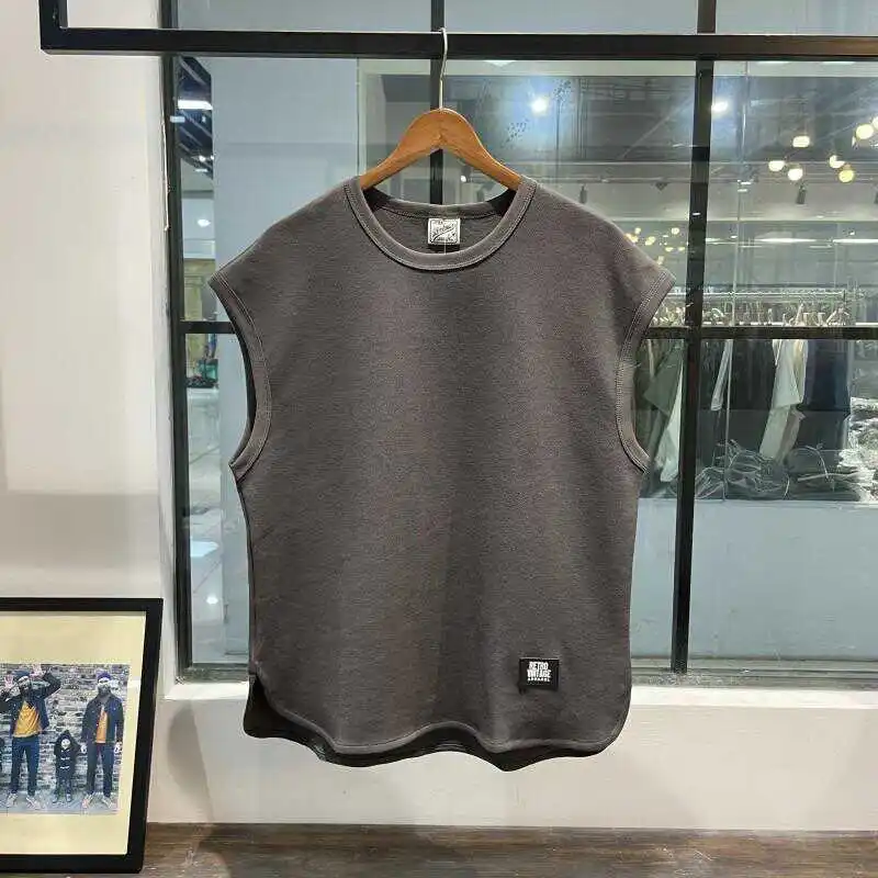 

Summer Thin Ice Silk Loose Men's Tank Top American Pure Color round Ne Svel oulder Pad irt Breathable Casual Yout...