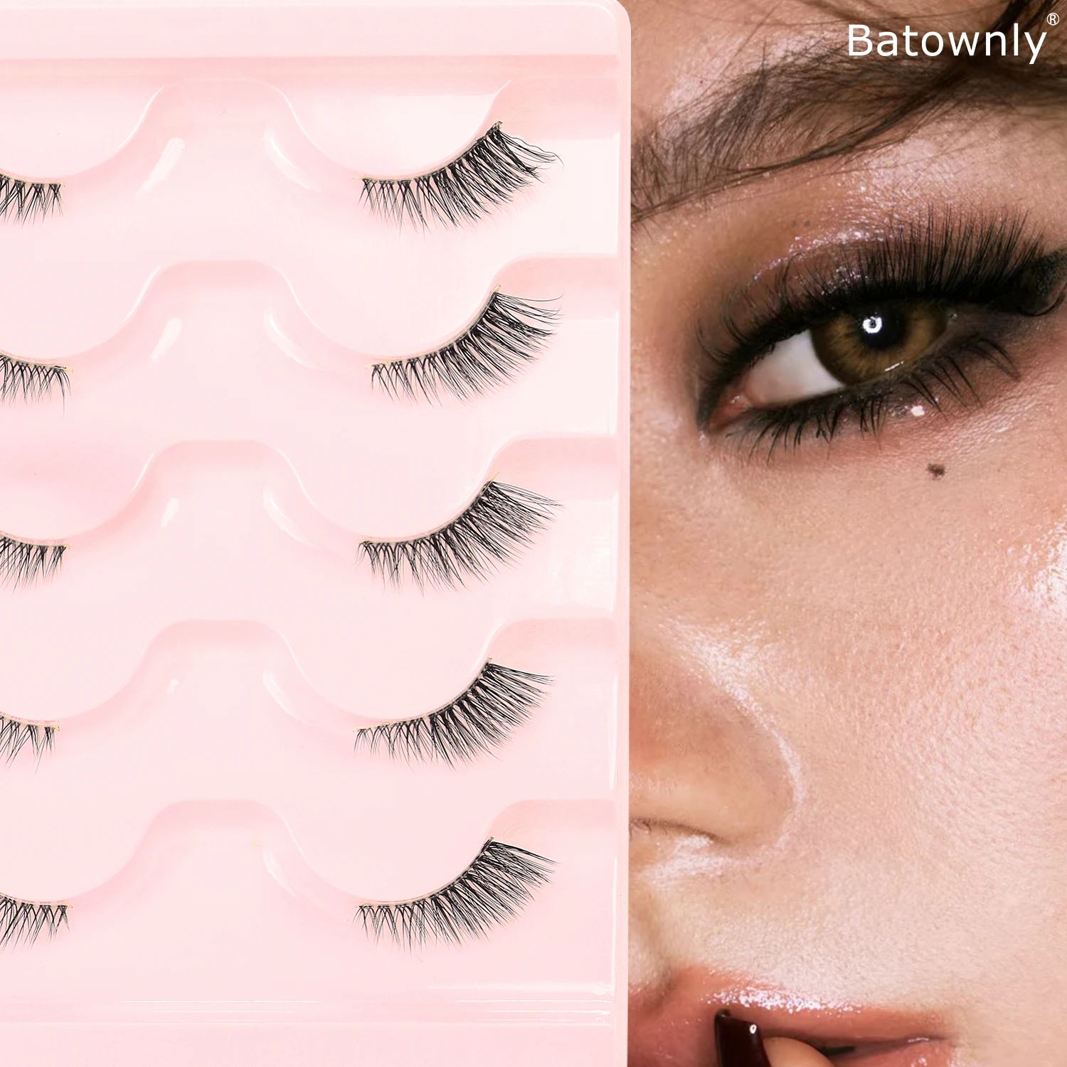 5 Pairs of Natural Simulation Half Eye False Eyelashes, Transparent Stem, V-shaped Cross Design, Curled and Extended Eyelashes