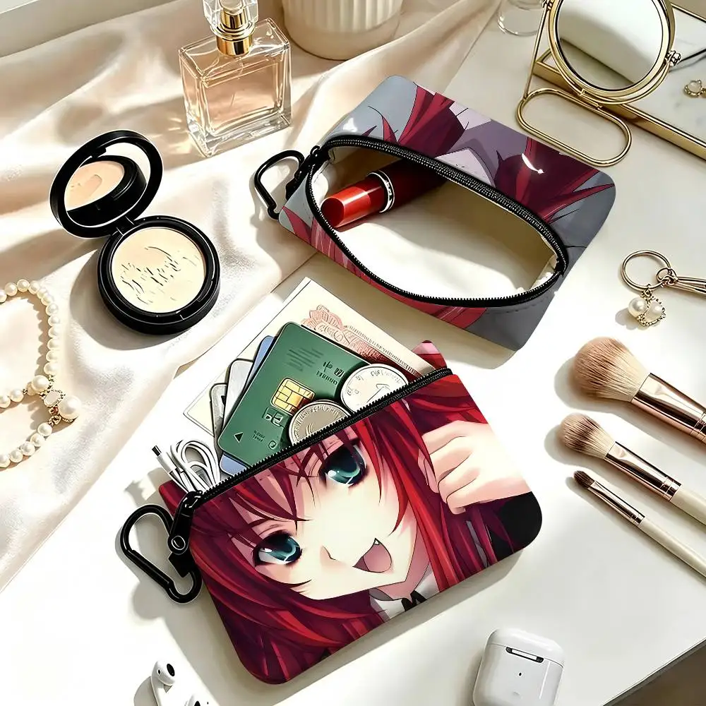 1pc Rias Gremory Anime Characters Coin Purse With Carabiner Hook Portable Key Card Wallet Small Zipper Storage Pouch