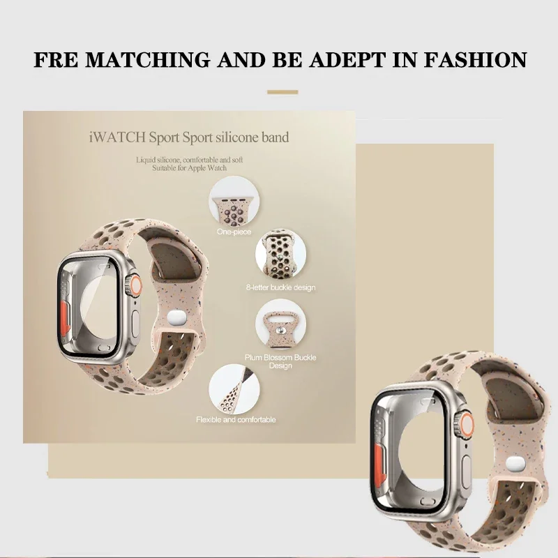 Оригинальный спортивный ремешок и смены на ультракрышку для Apple Watch 9 8 7 45 мм 41 мм, силиконовый ремешок для IWatch 6 5 4 44 мм 40 мм, стекло и фотоэлемент