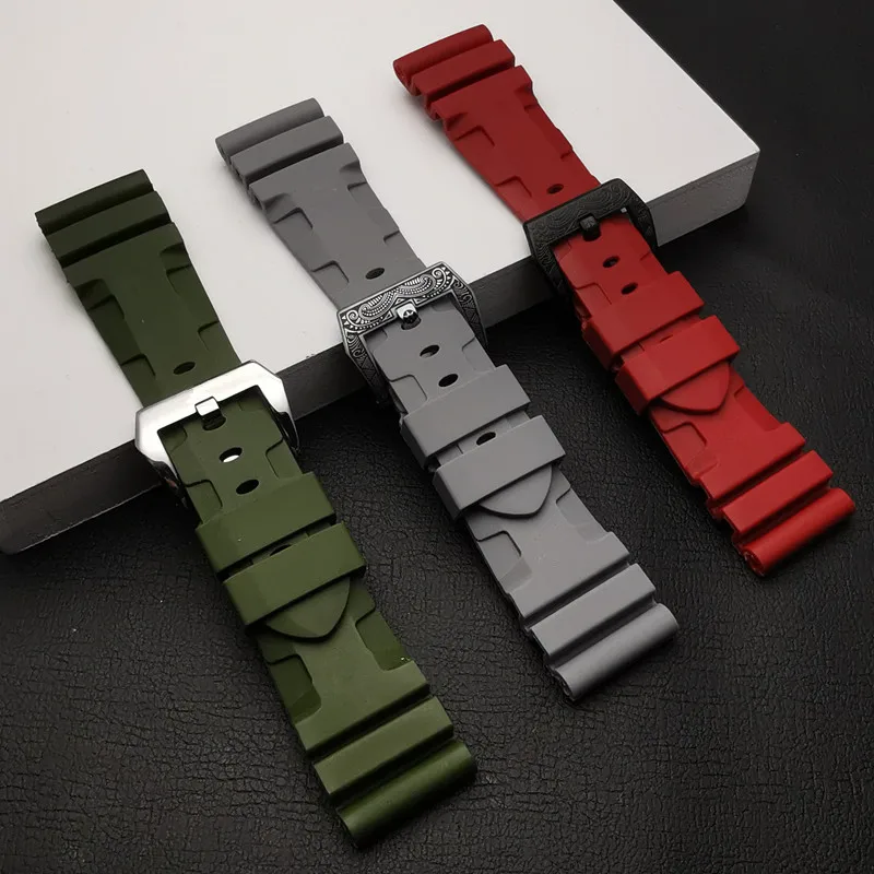 Top quality 24mm 26mm Nature silicone rubber strap For Panerai strap watch band Waterproof watchband free tools