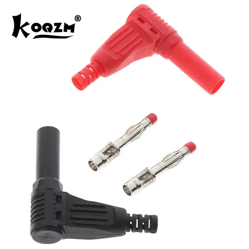 2Pcs Red+Black 4mm Male Right Angle Insulation Banana Plug Multimeter Test 1red+1black 4mm Connector