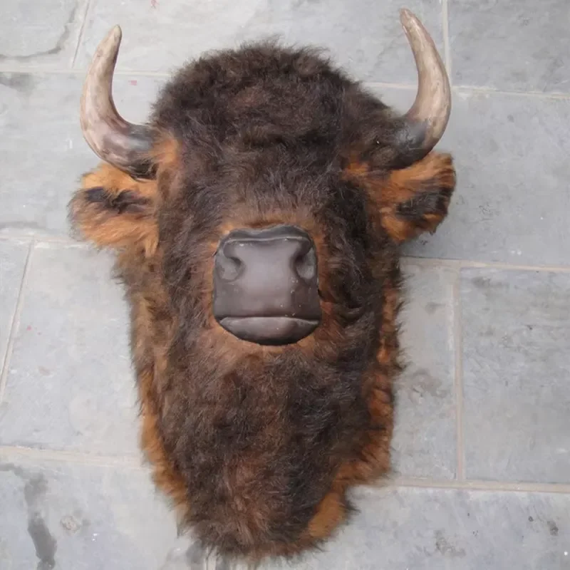 for Yak Head Wall Hanging Faux Fur Animal Head Mount Realistic Taxidermy Decor Living Room Bedroom Home Office Interior