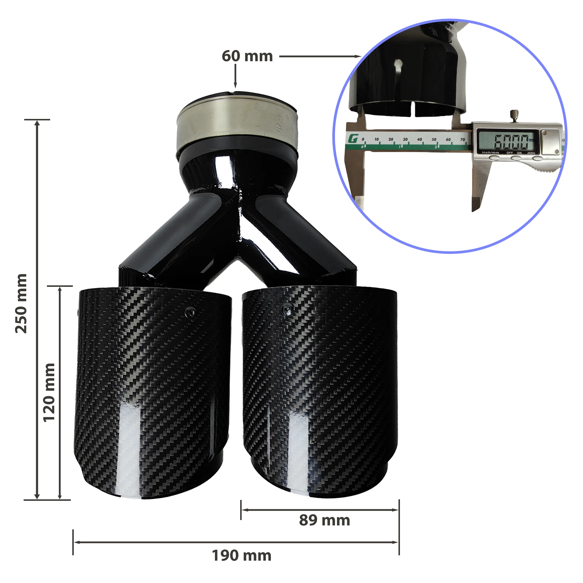 1 Stuks Universele Auto Carbon Fiber Uitlaatpijp Zelfde Lengte Zwarte Y-vormige Dubbele Uitlaat Twill Glans Uitlaatdemper Tip