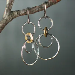 Vintage Metal Silver Color Continuous Loop Hook Earrings Personality Hanging Iron Sheet Party Dangle Earrings Women Accessories