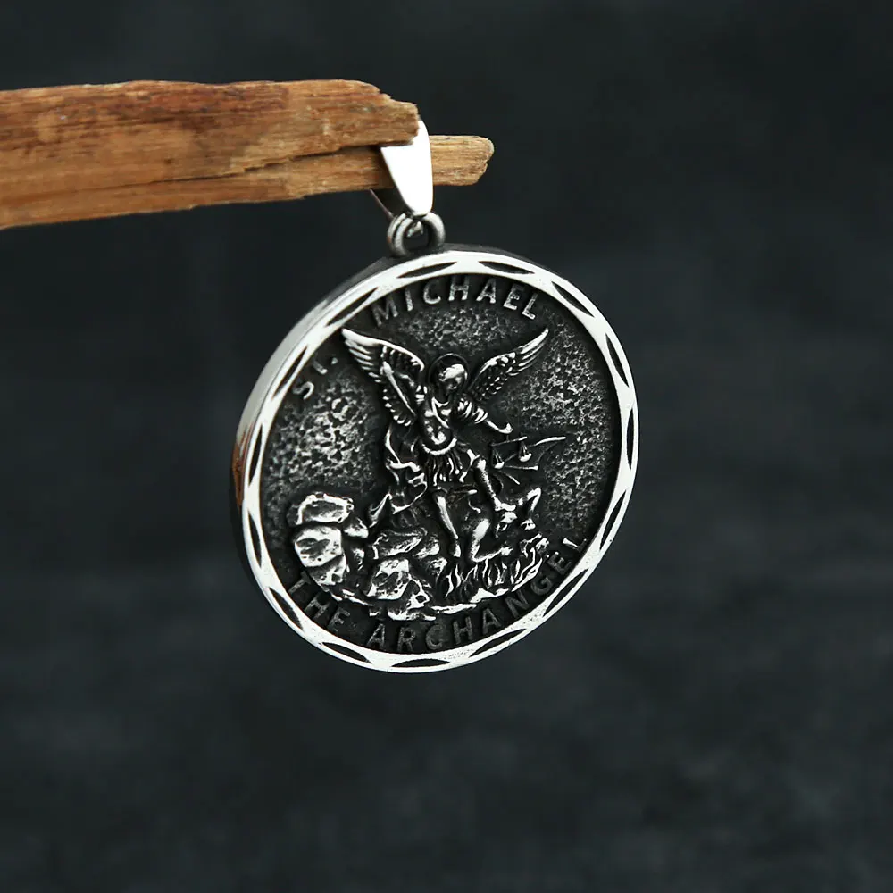 Vintage Men Stainless Steel Archangel St.Michael Guardian Pendant Necklaces Fashion Jewelry Creativity Chains Gifts Wholesale