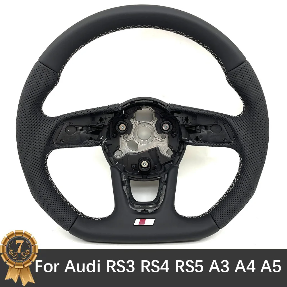 For Audi RS3 RS4 RS5 A3 A4 A5 S3 S4 S5 2017-2021 Perforated Leather White Line Steering Wheel Base Accessories