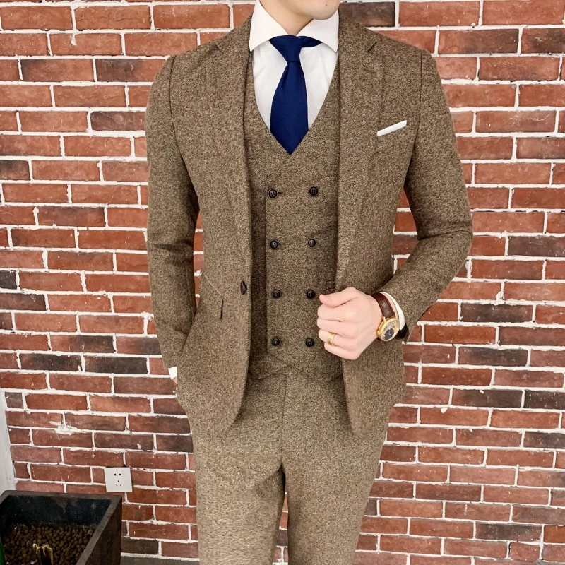 High-quality Men Slim Fashion Banquet Groom Single Button (suit + Vest +trousers) Business Handsome Leisure Suit Three-piece Set