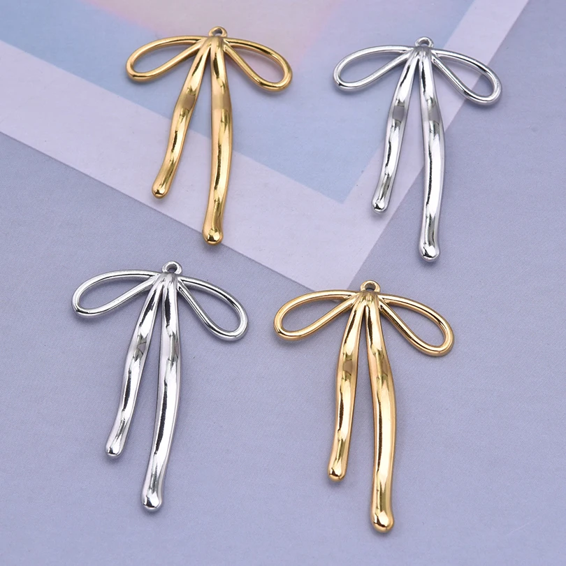 8pcs New Metal Smooth Bow Charm Pendant Stainless Steel Diy Handmade  Necklace Men Women's Necklace Jewelry Pendant Material