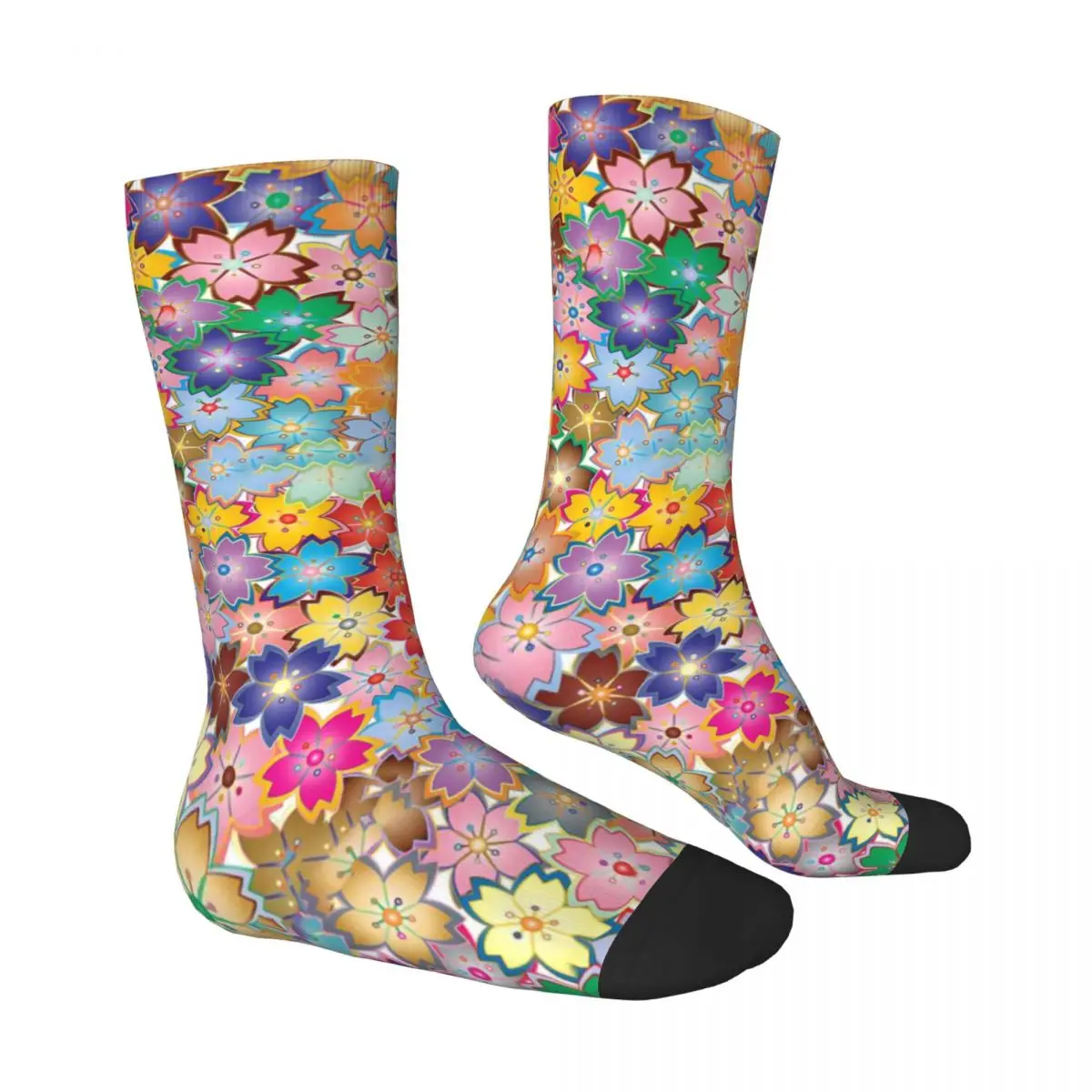 Flower Power Socks Colorful Floral Gothic Stockings Spring Anti Sweat Women Socks Breathable Graphic Skateboard Socks