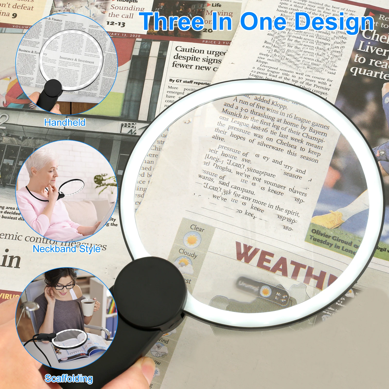 5X Magnifying Glass Hands Free Dimmable Neck Wear Magnifier with 24 Ultra Bright LED Light USB Rechargeable LED Magnifying Glass