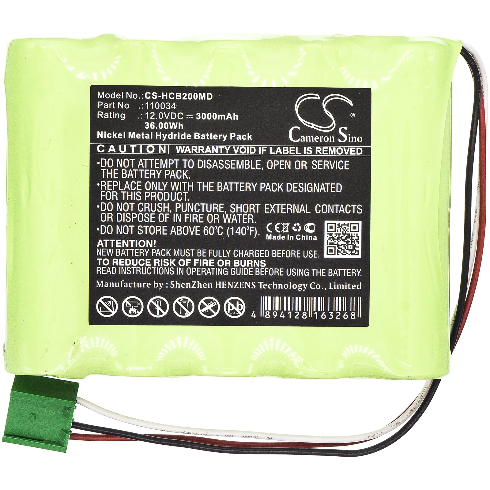 Medical Battery For Hellige 110034 SCB2 Scope Ni-MH 12.00V 3000mAh / 36.00Wh Green  112.10 * 88.75 * 23.00mm