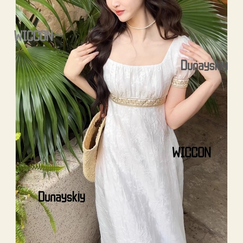 Imperial white dress Lolita dress cosplay costume accessions Jirai Kei  French vacation waist cinching long dress summer cosply