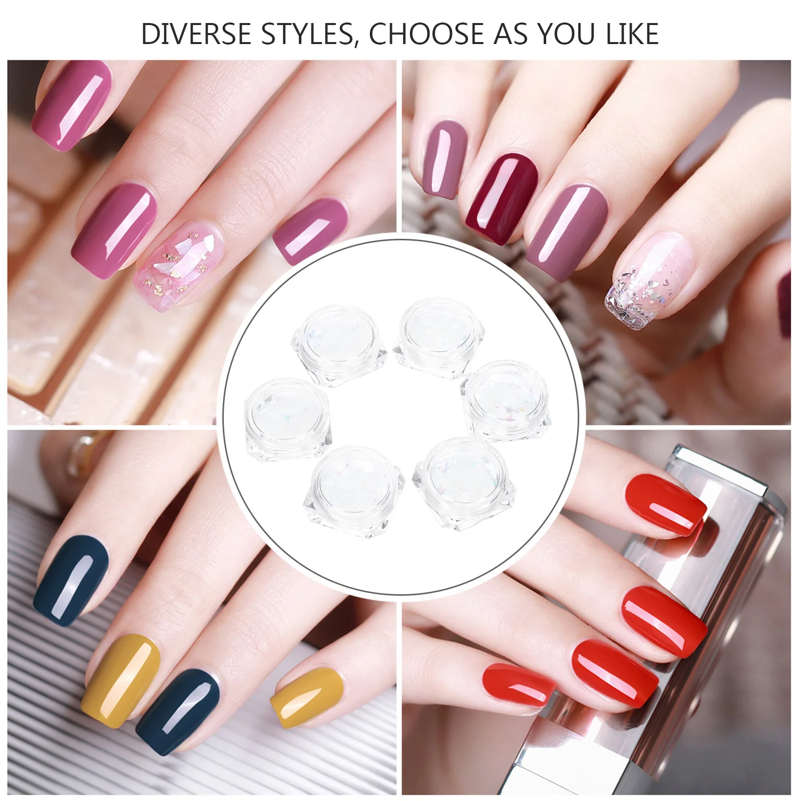 DIY Nail Art Sequins 6 Boxes Star Shaped Decals for Professional Learners Party Wedding Decor Nail Sequins