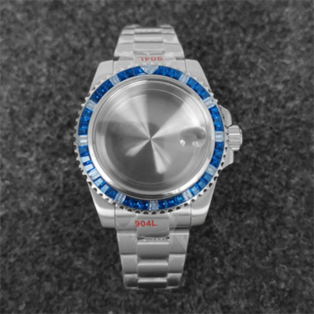 

40MM Sapphire Glass Crystal Watch Case + Strap for NH35/NH36/4R/7S Movement Modified Part Stainless Steel Cases Watchband