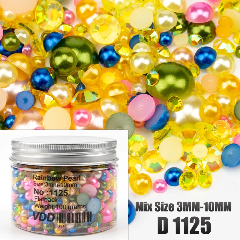 VDD 30/60/100/200g Großhandel Gemischte Größen ABS Halbrunde Perlen Flache Rückseite Perlen Farbige Harz-Strasssteine für Nagelkunst, Basteln und DIY-Dekoration – Detail 31