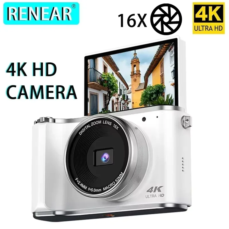 4K Digital Camera 64MP Vintage 16X Digital Zoom Photography Video Recorder 180° Flip Screen Selfile For YouTube Ins Web Cam Vlog