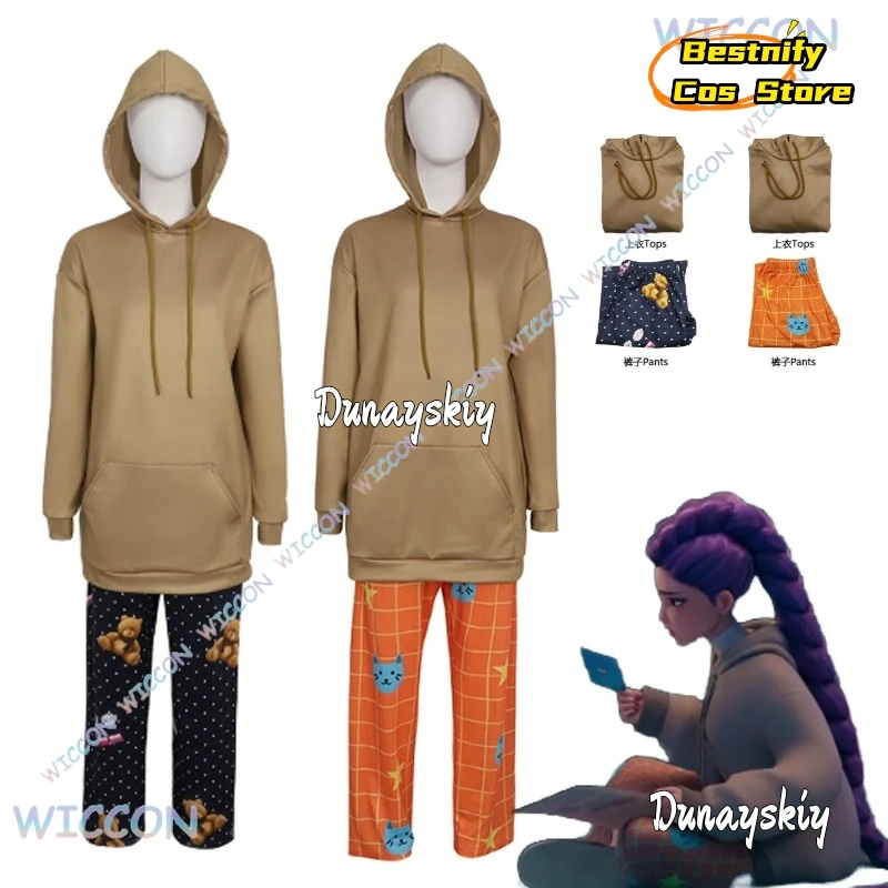

{Bestnify Cos} ‌ K-Pop DeMon Hunters Rumi, комплект одежды для сна для косплея, пижама с рисунком медведя, свободные брюки, толстовка с капюшоном для детей и взрослых, Хэллоуин