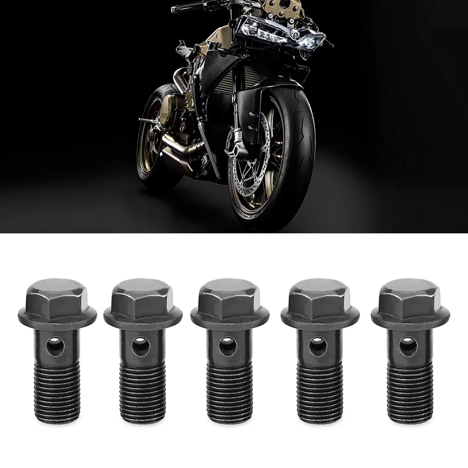 5PCS M10 x 1.25/M10 x1.0MMMotorcycle ATV Off-Road Scooter Stainless Brake Banjo Bolt Caliper Master Cylinder Universal