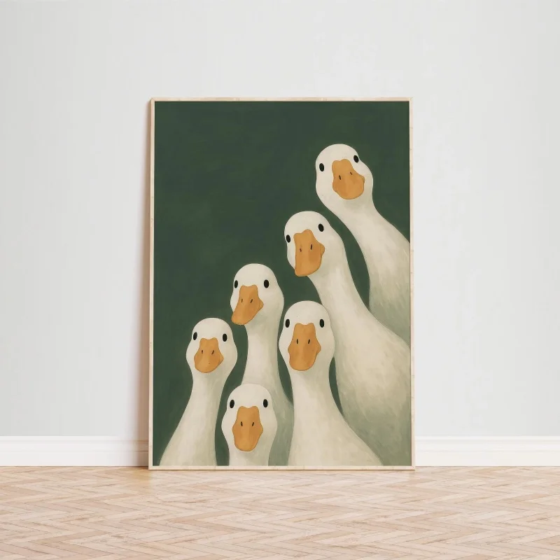 1pc Canvas Painting frameless Duck Goose Poster, Funny Bathroom Wall Art, Humorous Animal Print, Vintage Style Decor, Quirky Hom view 3