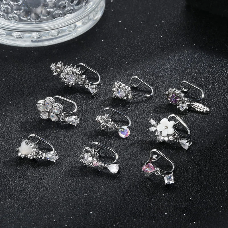 9 pieces Women\'s fake nose ring Hanging Pendant Clip nose ring African Nose cuff Fake clip nose ring for non-piercing jewelry,
