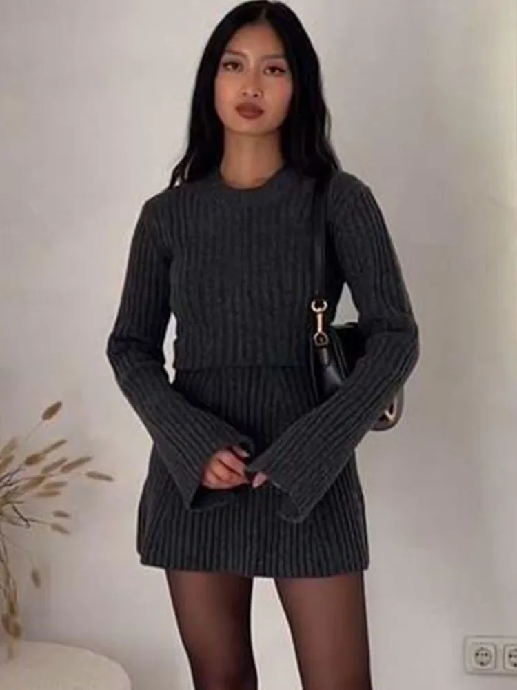 Apprabant Casual Style Knitted Mini Vestido Sexy Hollow Out Long Sleeve Round Neck Underlay Slim Solid Short Dress For Women