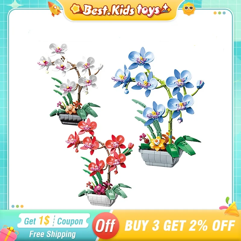 

Orchid Block Bouquet Plants Flower Building Blocks Model Kids Toys Girl Gifts DIY Puzzle City Romantic Kit Home Decor Brick Set